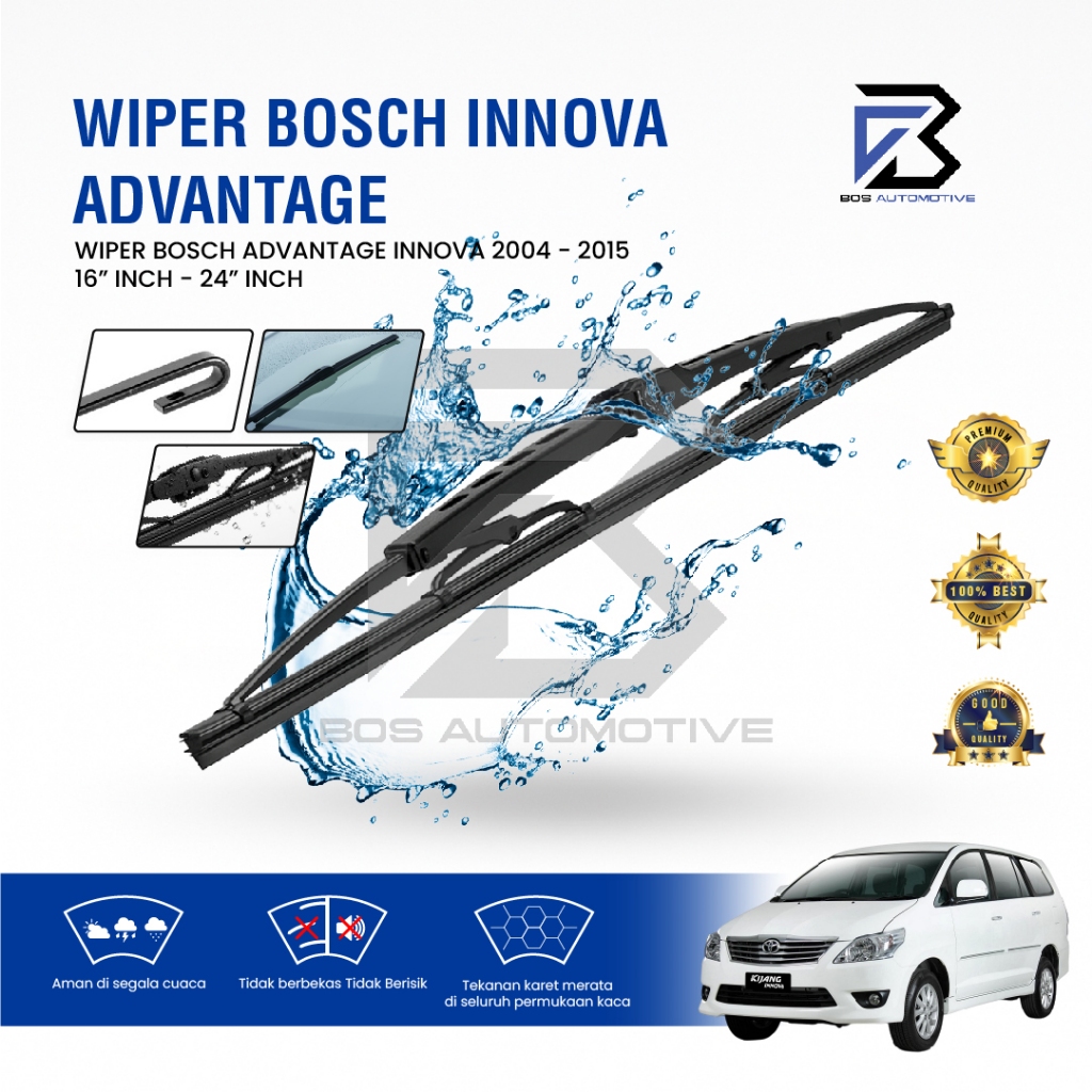Wiper Blade BOSCH Clear Frameless Karet Kipas Kaca Depan Mobil TOYOTA INNOVA LAMA Frame Hook 2004 â€“ 2015 Original - foto-variasi-1