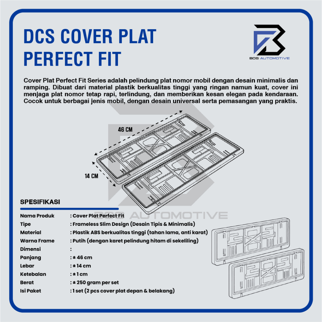 [DCS] Cover / Dudukan / Tempat / Frame / Breket / Bingkai / Rumah / Tatakan Plat Nomor Mobil Model Slip Ori (PUTIH) - foto-produk-2