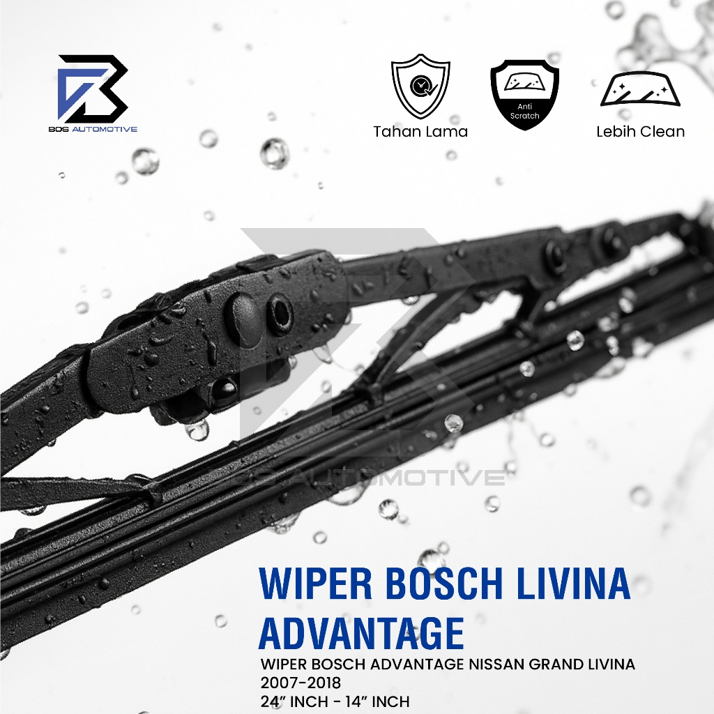 Wiper Blade BOSCH Advantage Besi Kipas Kaca Depan Mobil NISSAN GRAND LIVINA 2007 â€“ 2018 Frame Hook 24" - 14" Inch Original - foto-produk-1