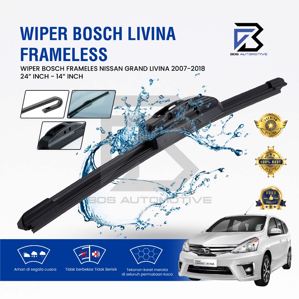 Wiper Blade BOSCH Advantage Besi Kipas Kaca Depan Mobil NISSAN GRAND LIVINA 2007 â€“ 2018 Frame Hook 24" - 14" Inch Original - foto-variasi-2