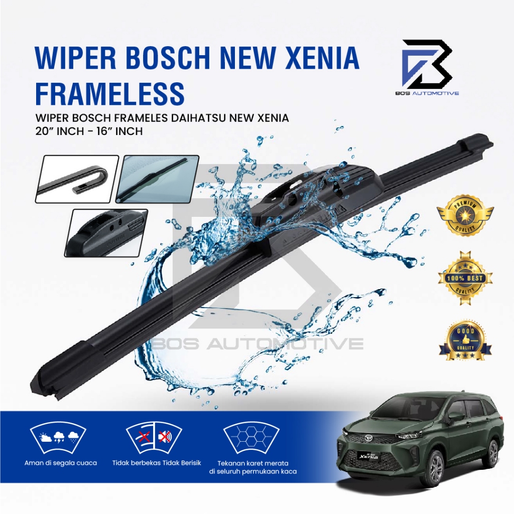 Wiper Blade BOSCH Clear Frameless Karet | Advantage Besi Kipas Kaca Depan Mobil DAIHATSU NEW XENIA Frame Hook 20" - 16" Inch Original - foto-variasi-2
