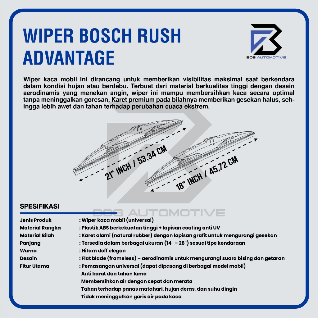 Wiper Blade BOSCH Advantage Besi Kipas Kaca Depan Mobil TOYOTA RUSH - DAIHATSU TERIOS Frame Hook 21" - 18" Inch Original - foto-produk-2