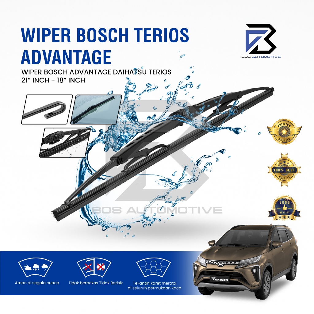 Wiper Blade BOSCH Advantage Besi Kipas Kaca Depan Mobil TOYOTA RUSH - DAIHATSU TERIOS Frame Hook 21" - 18" Inch Original - foto-variasi-3