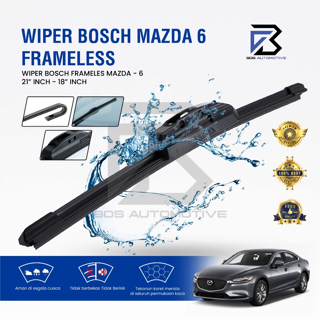 Wiper Blade Bosch Clear Frameless / Karet / Kipas Kaca Depan Mobil Mobil NEW MAZDA 6 / Frame Hook 21" â€“ 18â€ Inch Original - foto-sampul