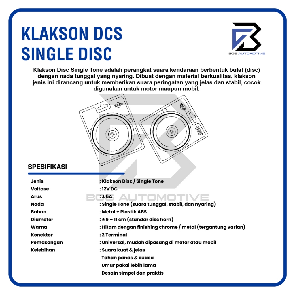 Klakson Mobil Motor DCS Mobil Motor Single Disc Standard 12V 24V - foto-produk-2