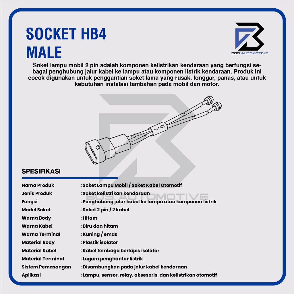 Soket Lampu Bohlam HB4 Cowok / Socket HB4 Male + Kabel Bintik - foto-produk-2
