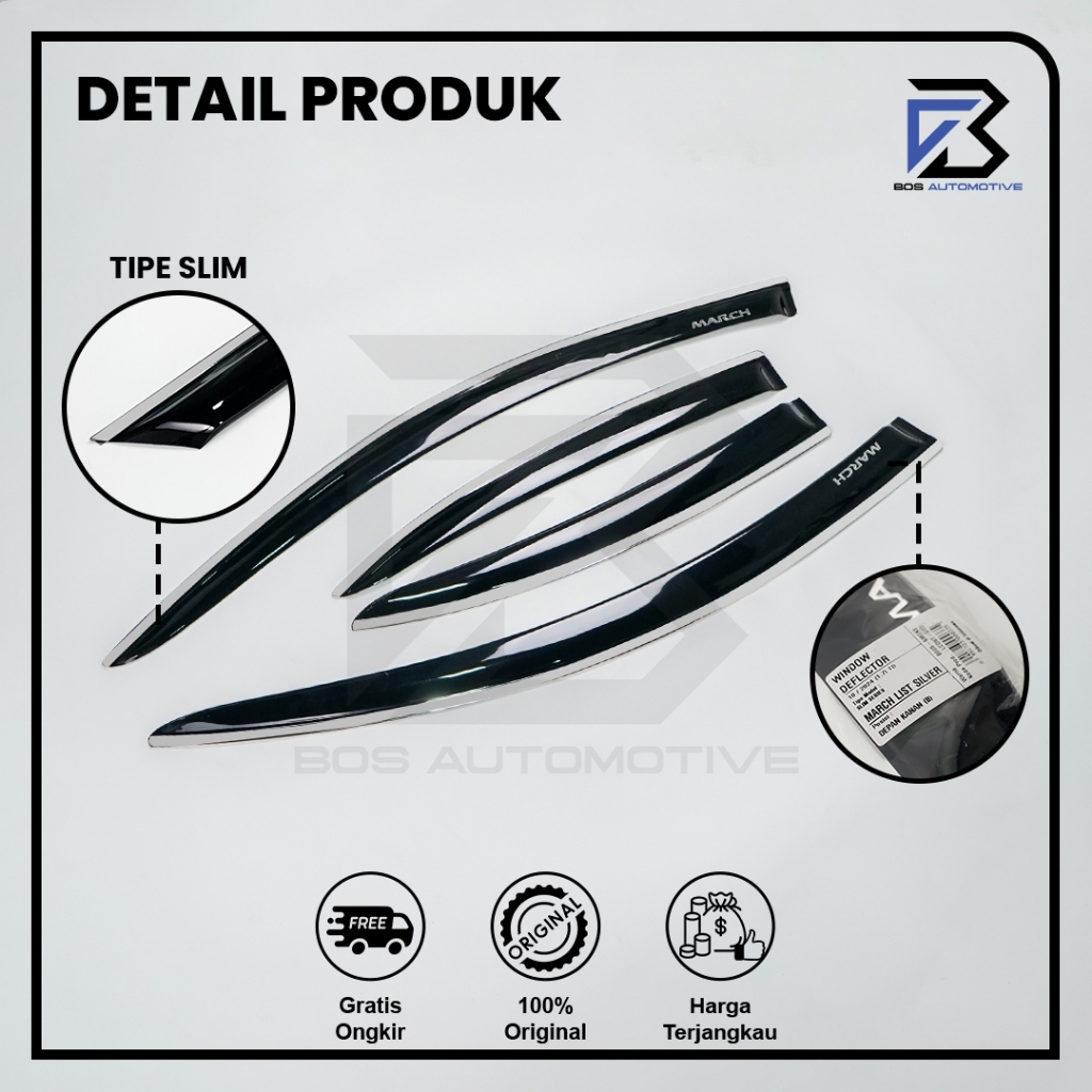 Talang Air Pintu List Silver Mobil Nissan March tahun 2010 â€“ 2020 Model Slim 4 Pintu - foto-produk-1