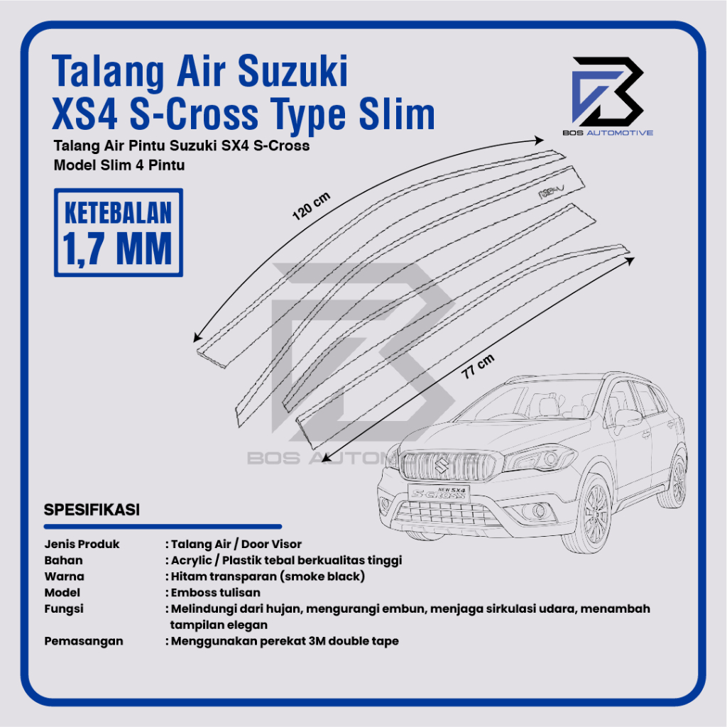 Talang Air Pintu Mobil Suzuki SX4 S-CROSS 2014 â€“ 2020 Model Slim 4 Pintu - foto-produk-2