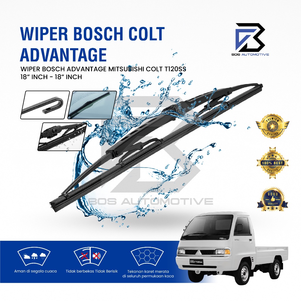 Wiper Blade BOSCH Clear Frameless Karet | Advantage Besi Kipas Kaca Depan Mobil MITSUBISHI COLT T120SS Frame Hook 18" - 18" Inch Original - foto-variasi-1