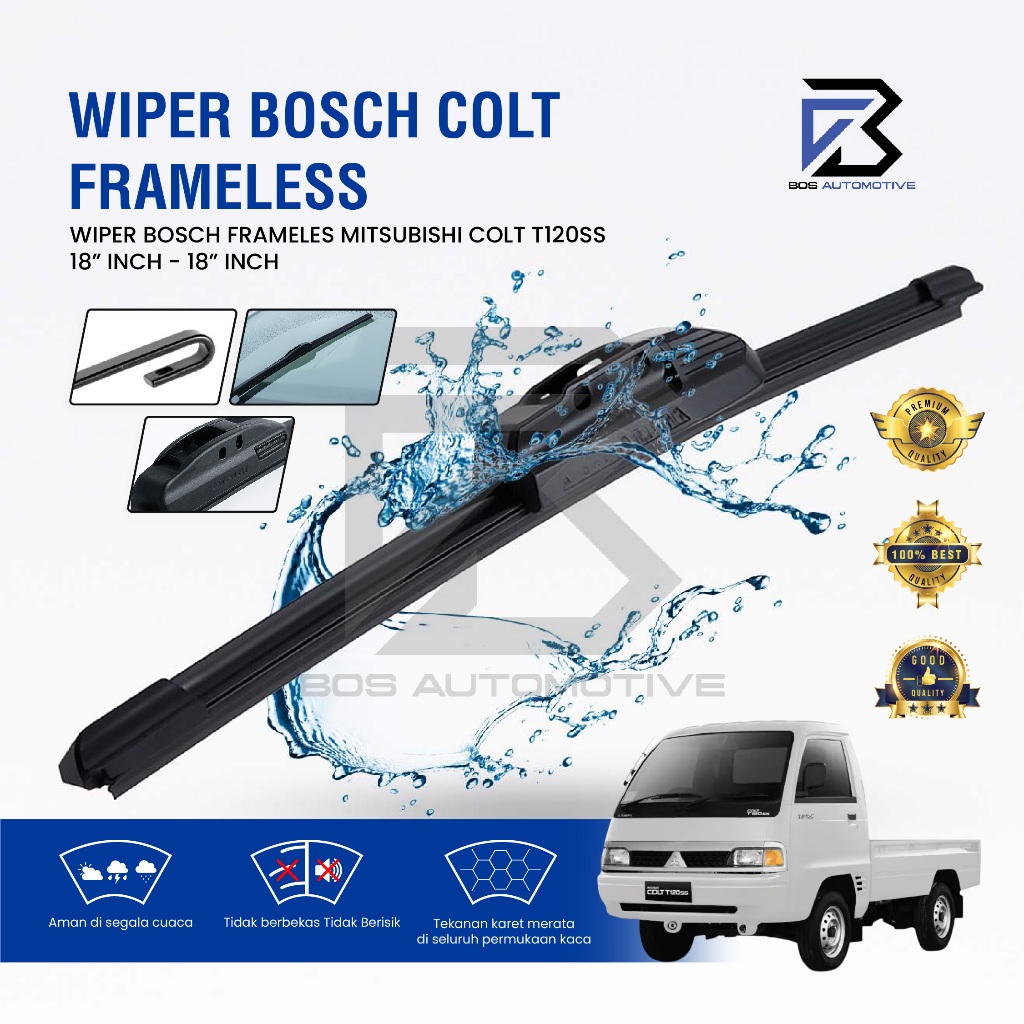 Wiper Blade BOSCH Clear Frameless Karet | Advantage Besi Kipas Kaca Depan Mobil MITSUBISHI COLT T120SS Frame Hook 18" - 18" Inch Original - foto-variasi-2