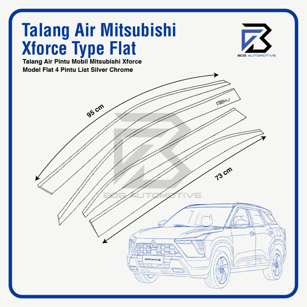 Talang Air Pintu List Silver Chrome Mobil Mitsubishi Xforce 2023 Model Flat Rata 4 Pintu - foto-produk-2