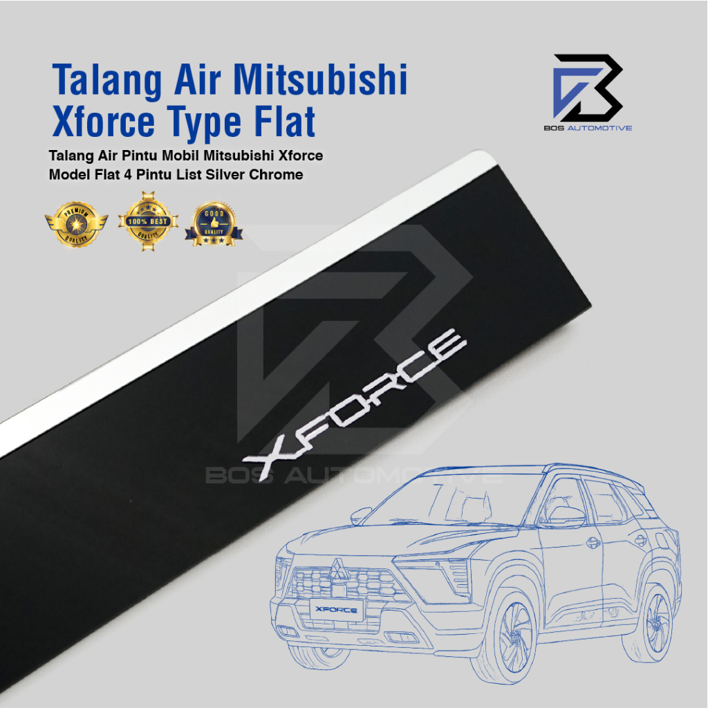 Talang Air Pintu List Silver Chrome Mobil Mitsubishi Xforce 2023 Model Flat Rata 4 Pintu - foto-variasi-2