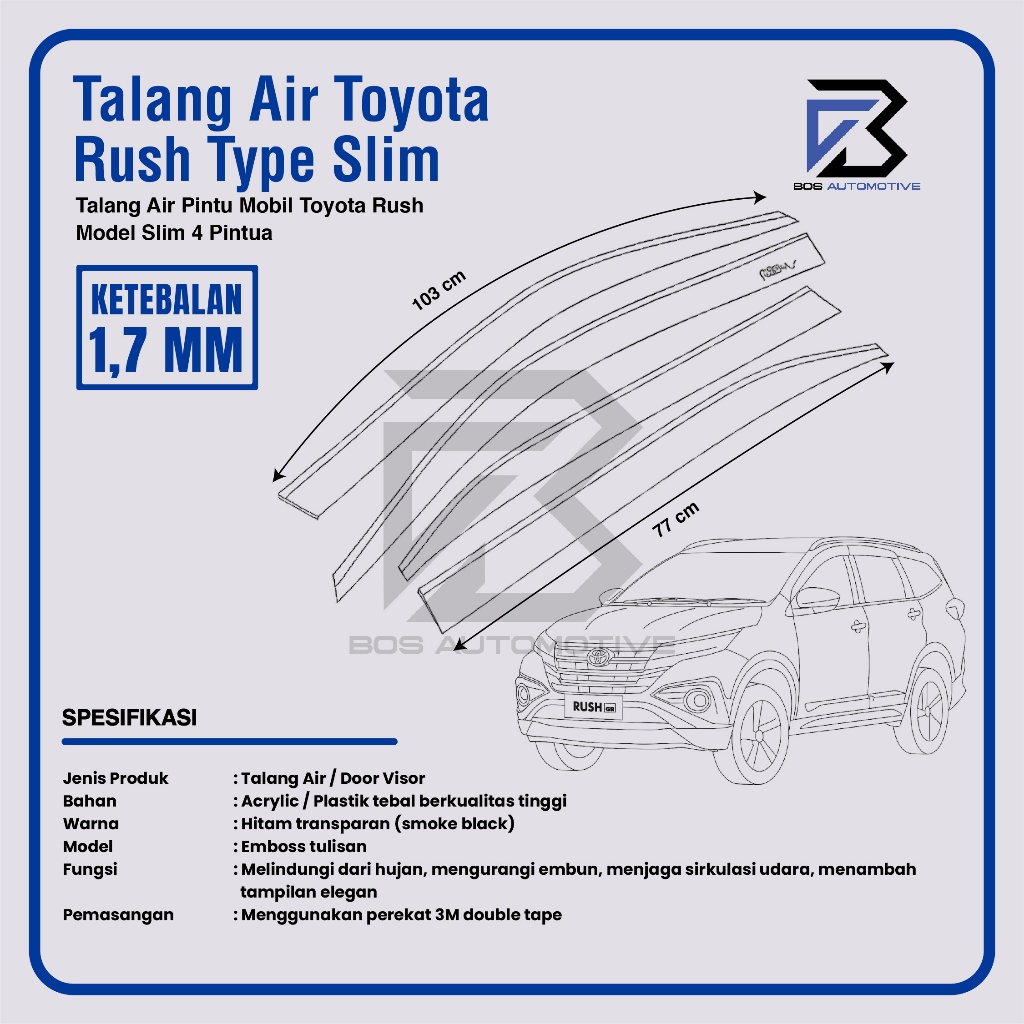 Talang Air Pintu Mobil Toyota Rush Lama 2006 â€“ 2015 Model Slim 4 Pintu - foto-produk-2