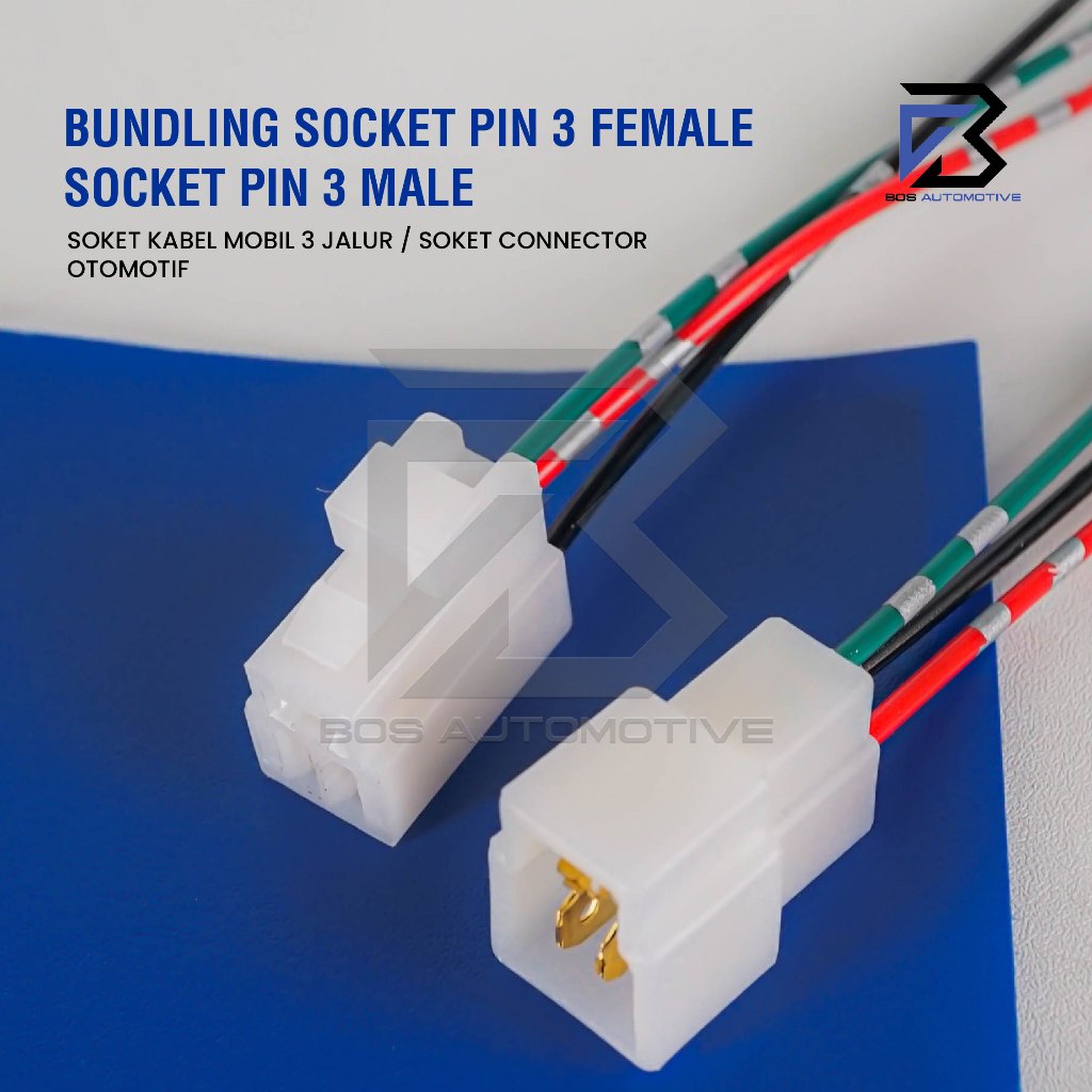 Soket Sambung 3 Pin Besar Socket Sambungan Kabel Konektor Mobil Motor (1 SET) - foto-produk-1