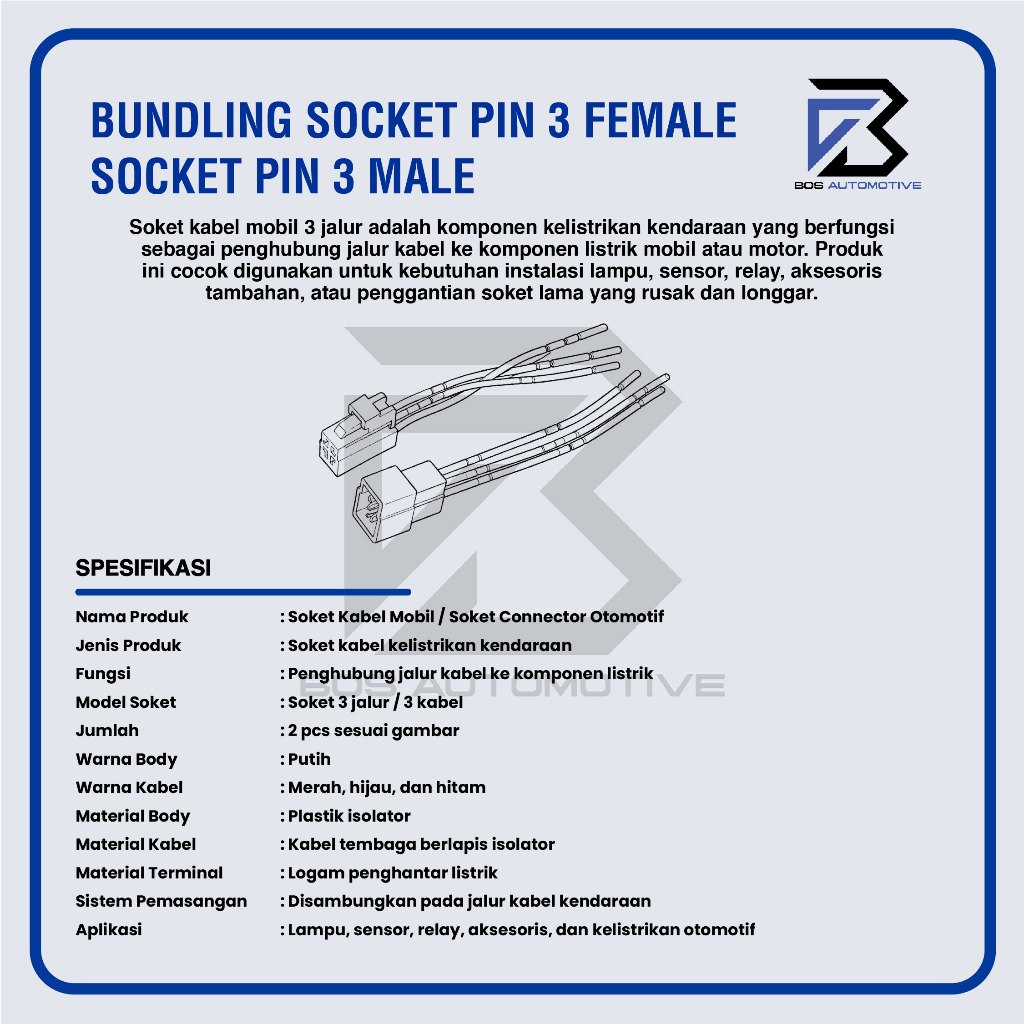 Soket Sambung 3 Pin Besar Socket Sambungan Kabel Konektor Mobil Motor (1 SET) - foto-produk-2