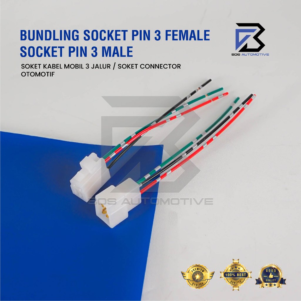 Soket Sambung 3 Pin Besar Socket Sambungan Kabel Konektor Mobil Motor (1 SET) - foto-sampul