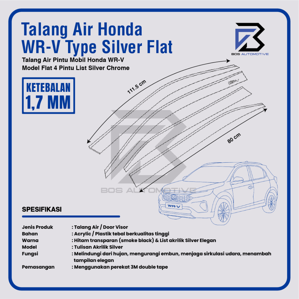 Talang Air Pintu List Silver Chrome Mobil Honda WRV 2022 â€“ 2023 Model Flat Rata 4 Pintu - foto-produk-2