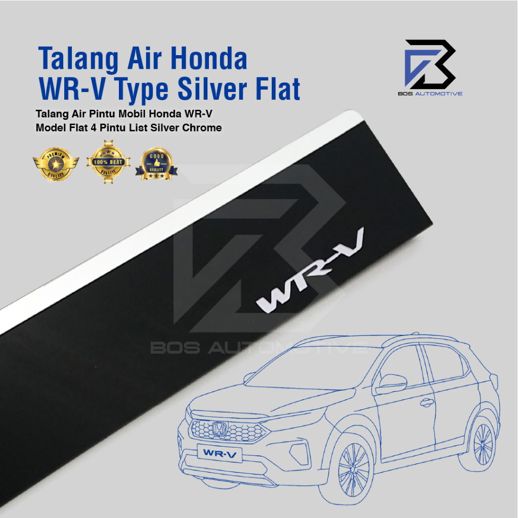 Talang Air Pintu List Silver Chrome Mobil Honda WRV 2022 â€“ 2023 Model Flat Rata 4 Pintu