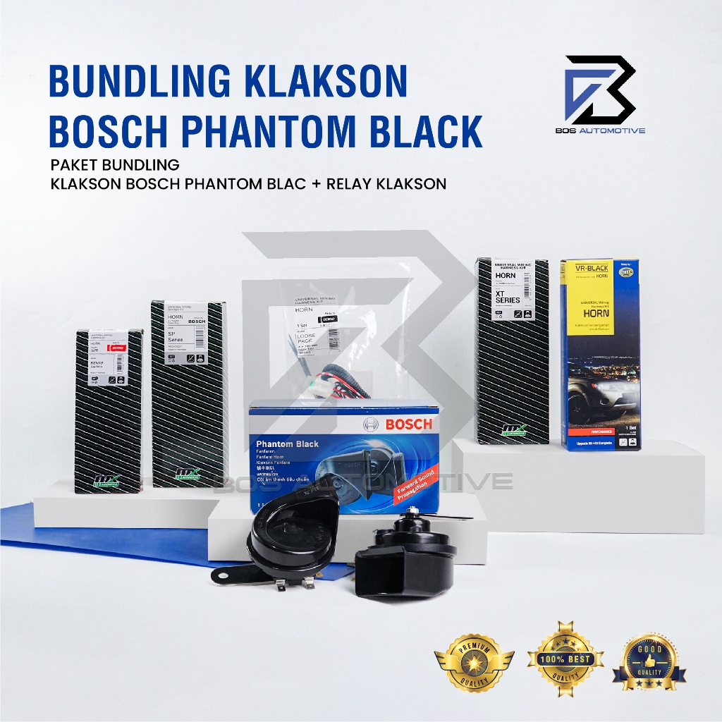 Klakson Keong Mobil Motor BOSCH Phantom Black dengan Kabel Relay Set Klakson 12v