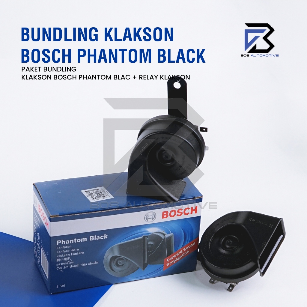 Klakson Keong Mobil Motor BOSCH Phantom Black dengan Kabel Relay Set Klakson 12v - foto-variasi-1