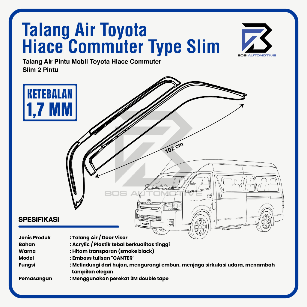 Talang Air Pintu Mobil Toyota Hiace Commuter 2023 - 2024 Model Slim 2 Pintu - foto-produk-2