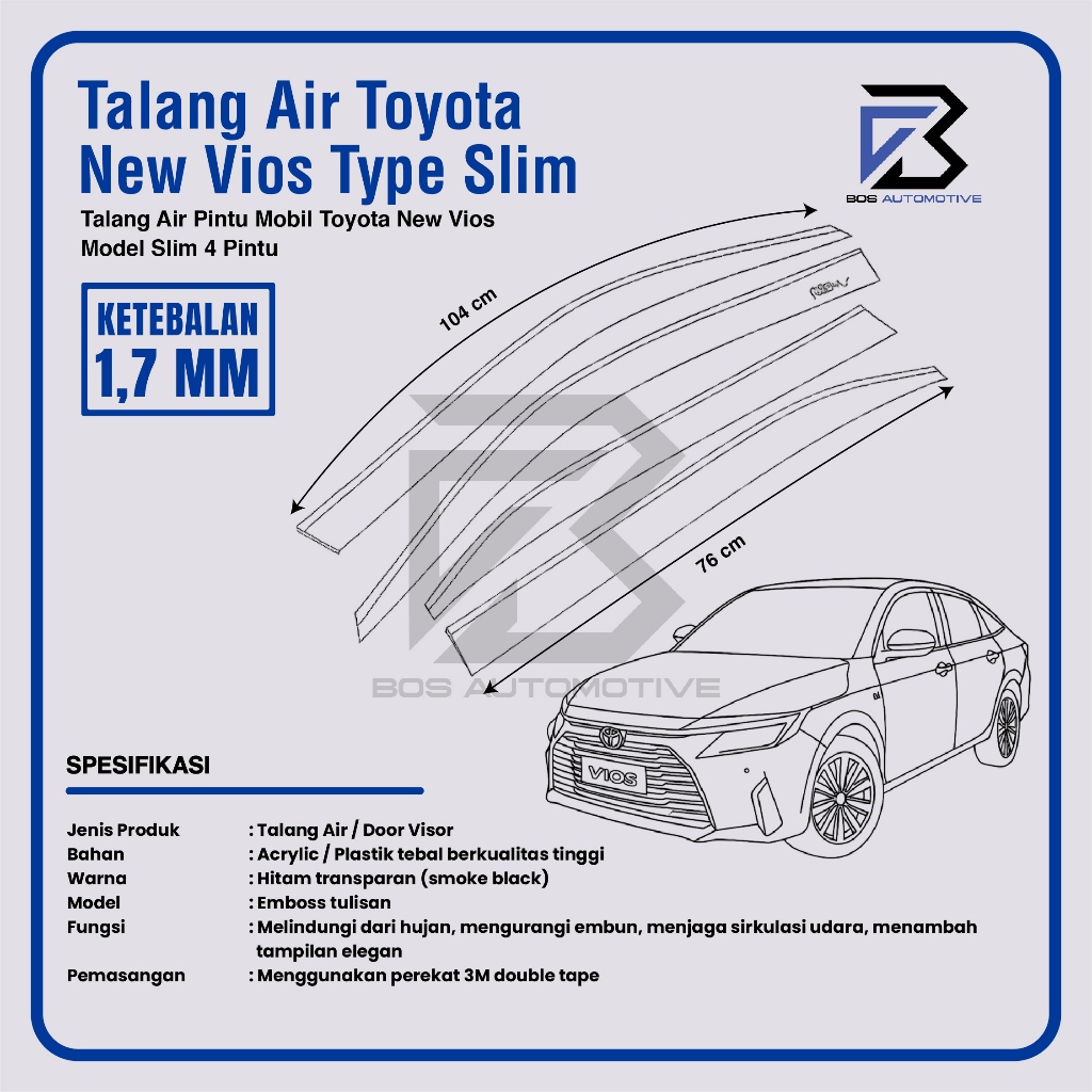 Talang Air Pintu Mobil Toyota New Vios 2008 â€“ 2012 Model Slim 4 Pintu - foto-produk-2