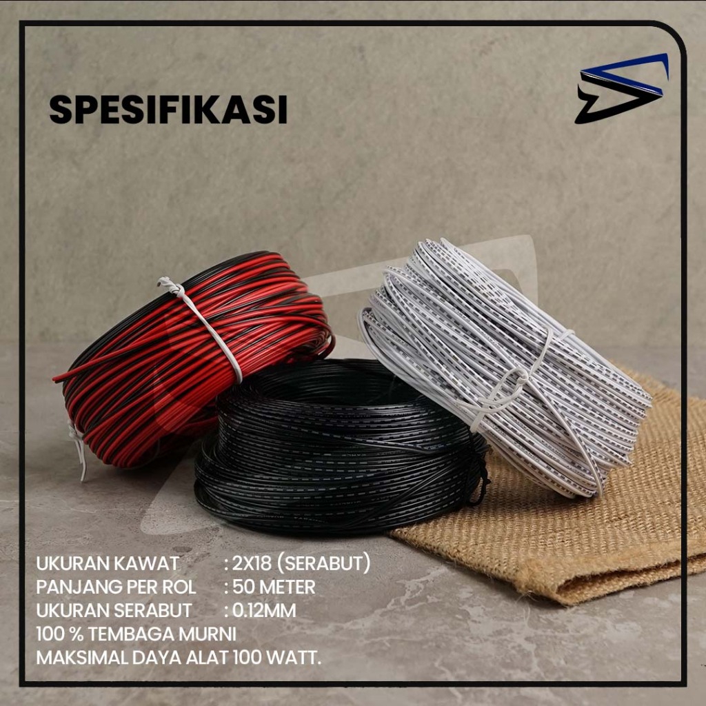 [DCS] Kabel 24 AWG 50 Meter 2x18 Serabut Tembaga Otomotif Mobil Motor Audio / Speaker / Lampu LED - foto-produk-1