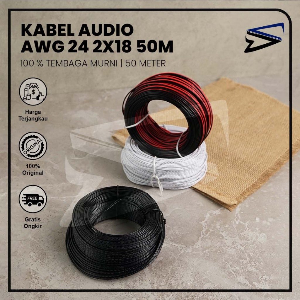 [DCS] Kabel 24 AWG 50 Meter 2x18 Serabut Tembaga Otomotif Mobil Motor Audio / Speaker / Lampu LED - foto-sampul