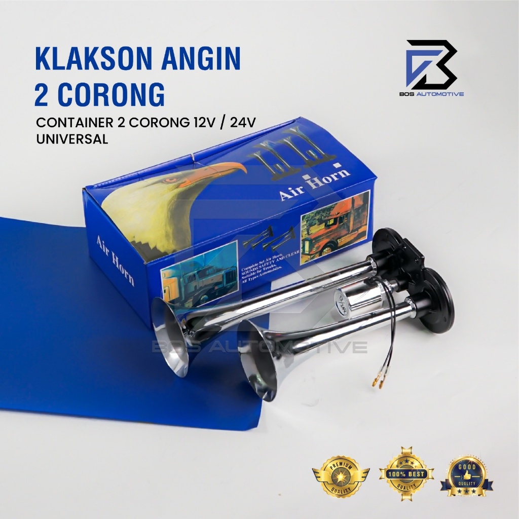 Klakson 2 Terompet  Angin Mobil Bus Truk Container 2 Corong 24V / 12V Universal - foto-variasi-2