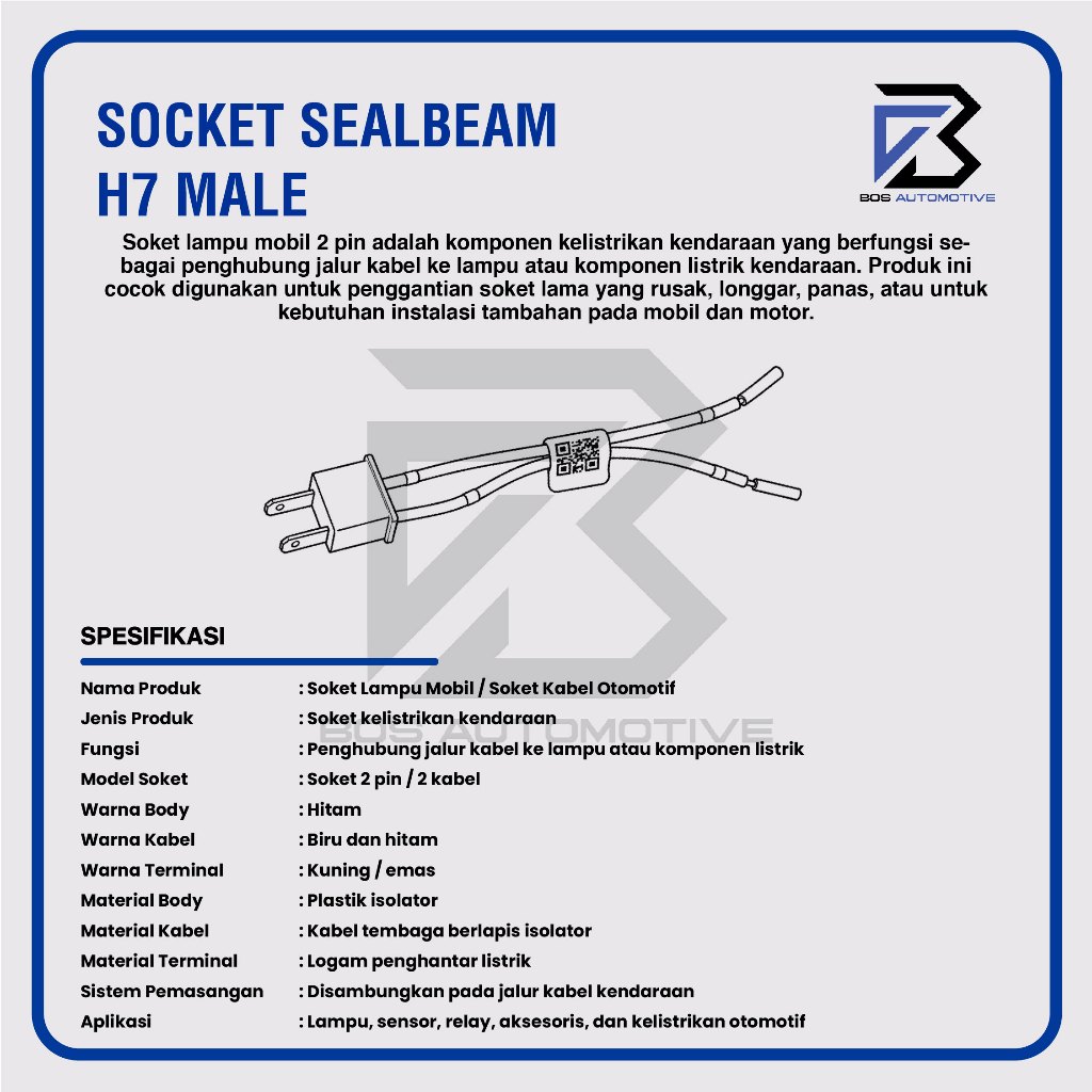 Soket Lampu Bohlam H7 Cowo / Socket Bohlam H7 Male + Kabel Tembaga - foto-produk-2