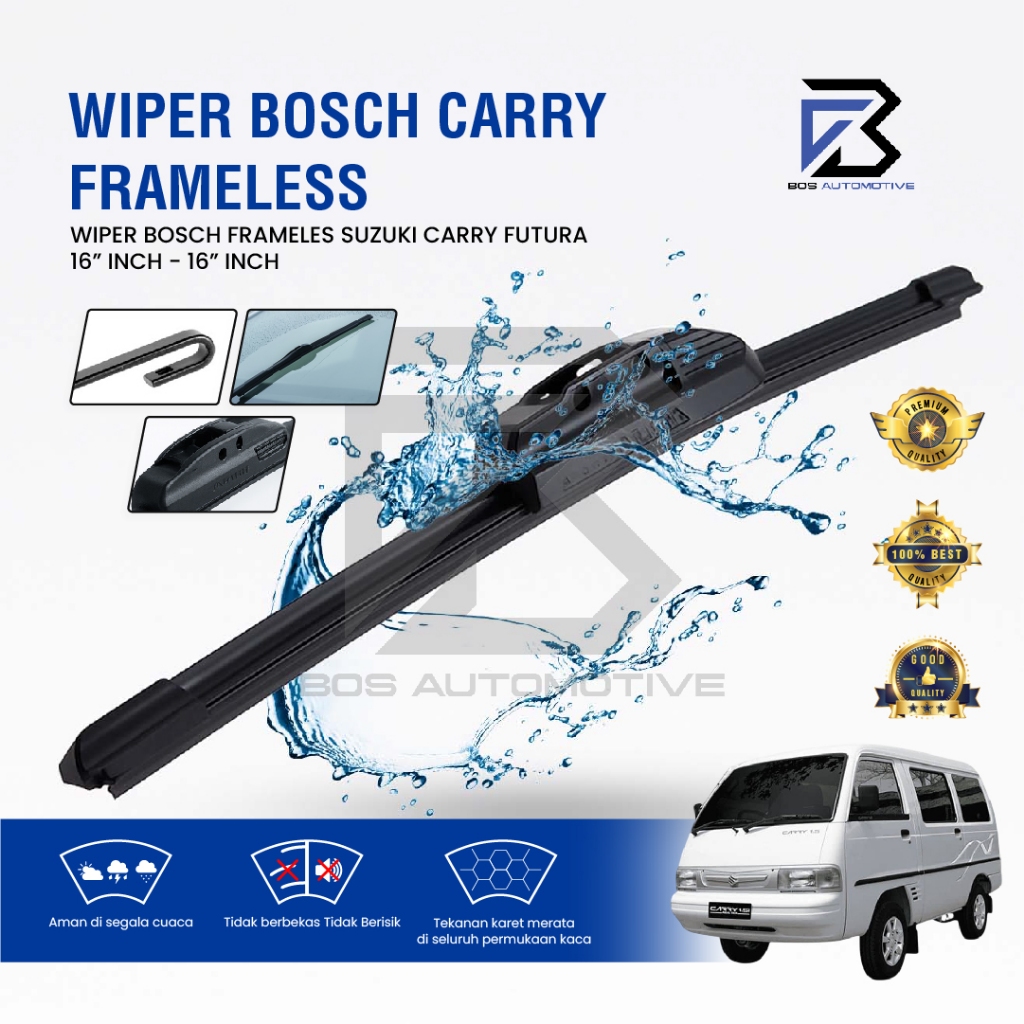 Wiper Blade BOSCH Clear Frameless Karet | Advantage Besi Kipas Kaca Depan Mobil SUZUKI CARRY FUTURA Frame Hook 16" - 16" Inch Original - foto-variasi-2