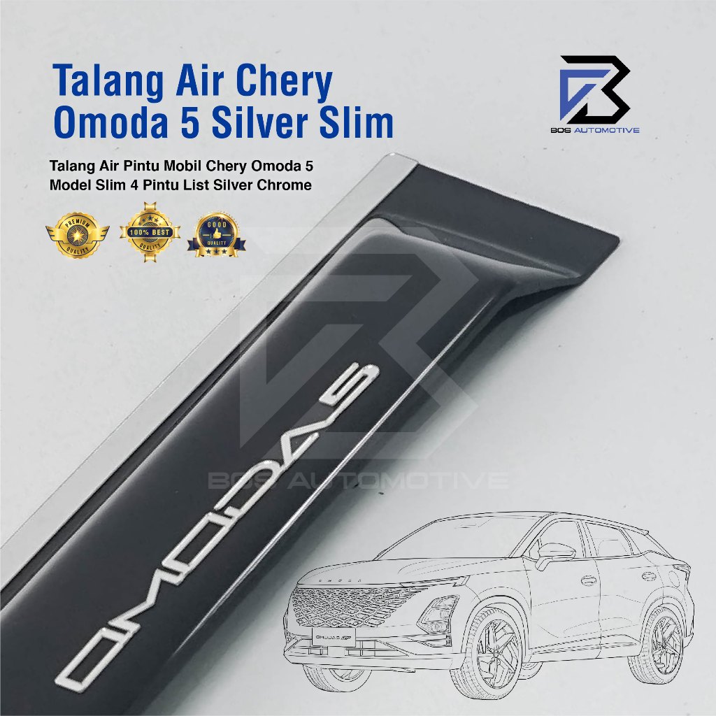 Talang Air Pintu List Silver Chrome Mobil Chery Omoda 5 2023 Model Slim 4 Pintu - foto-sampul