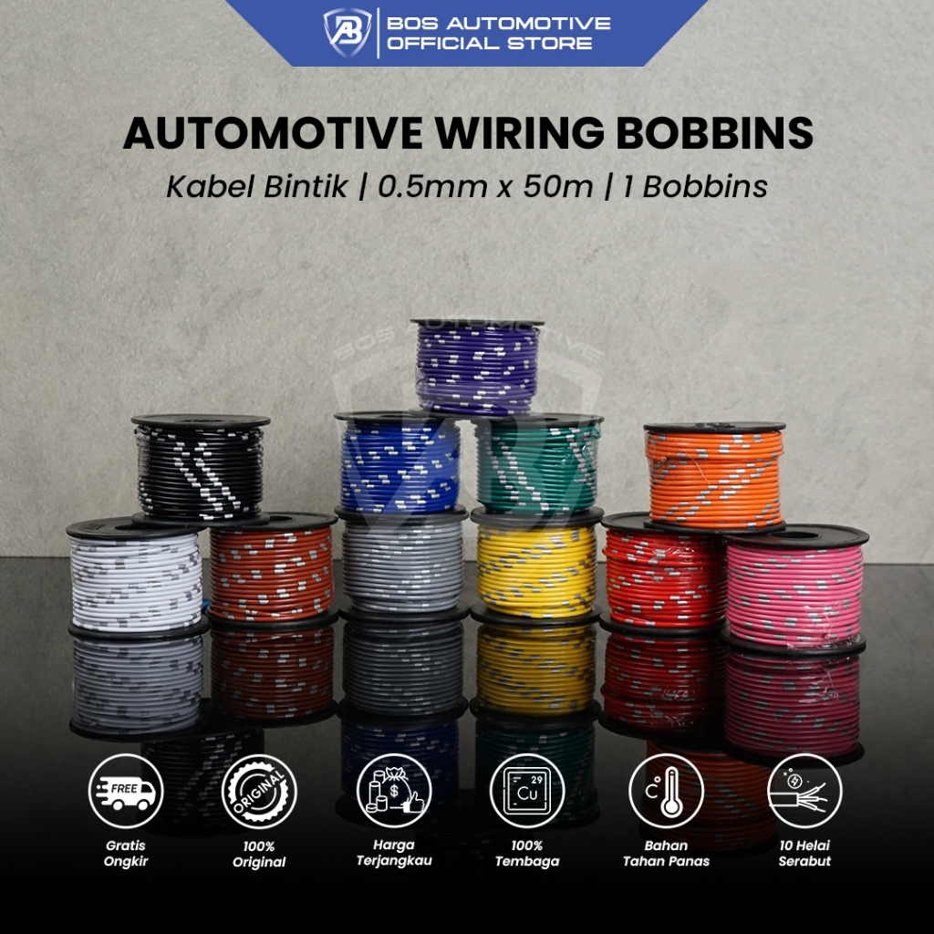 Kabel Bintik AVSS 0.5MM x 50M but Tembaga (Kabel Otomotif Body Mobil Motor Serabut)