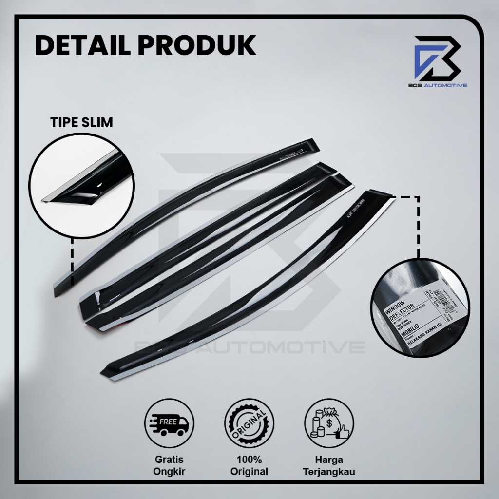 Talang Air Pintu Mobil List Silver Chrome Honda Mobilio 2014 - 2017 Model Slim 4 Pintu - foto-produk-1