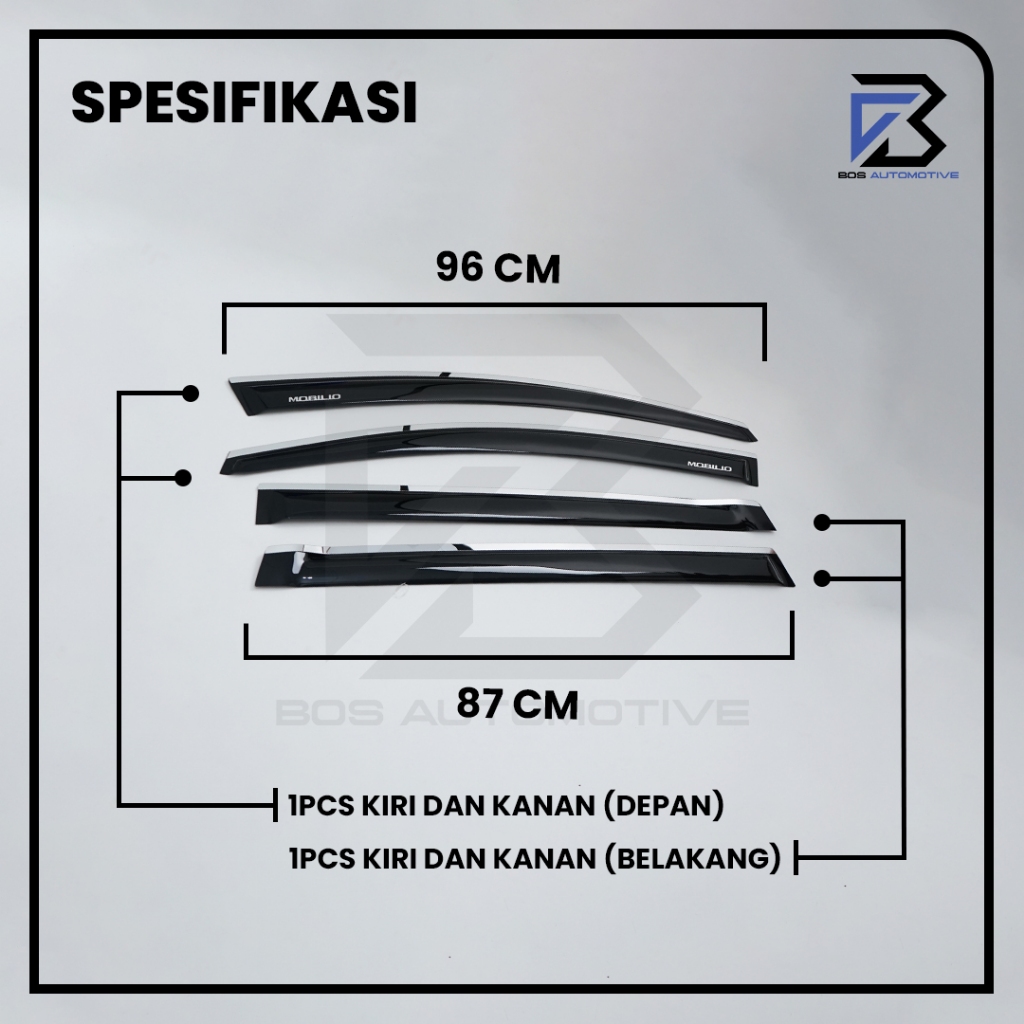 Talang Air Pintu Mobil List Silver Chrome Honda Mobilio 2014 - 2017 Model Slim 4 Pintu - foto-produk-2