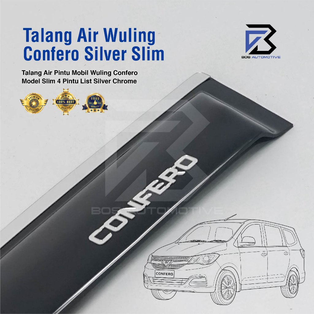 Talang Air Pintu List Silver Chrome Mobil Wuling Confero 2017 â€“ 2022 Model Slim 4 Pintu