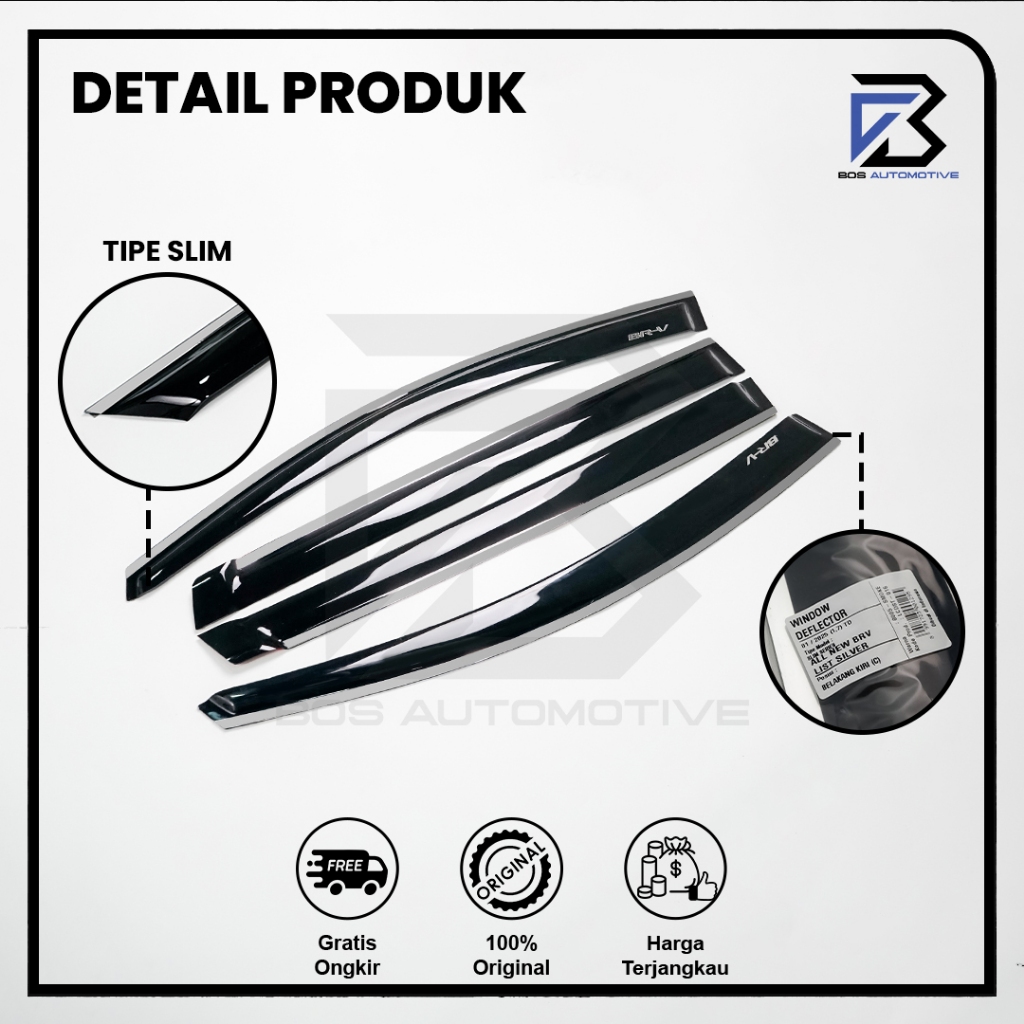 Talang Air Pintu List Silver Mobil Honda BRV 2015 - 2017 Model Slim 4 Pintu - foto-produk-1
