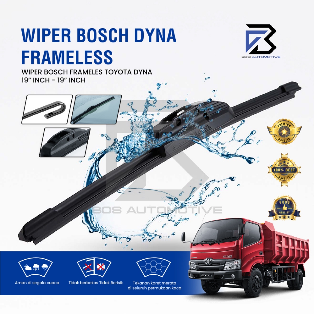 Wiper Blade Bosch Clear Frameless / Karet / Kipas Kaca Depan Mobil TOYOTA DYNA / Frame Hook 19" - 19" Inch Original - foto-sampul