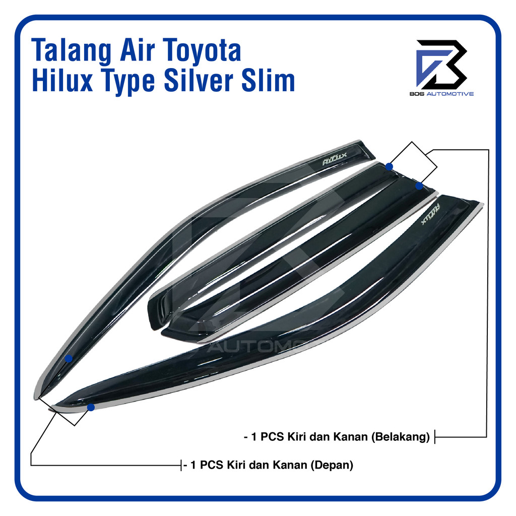 Talang Air Pintu List Silver Chrome Mobil Toyota  All New Hilux 2016 â€“ 2021 Double Cabin Model Slim 4 Pintu - foto-produk-3