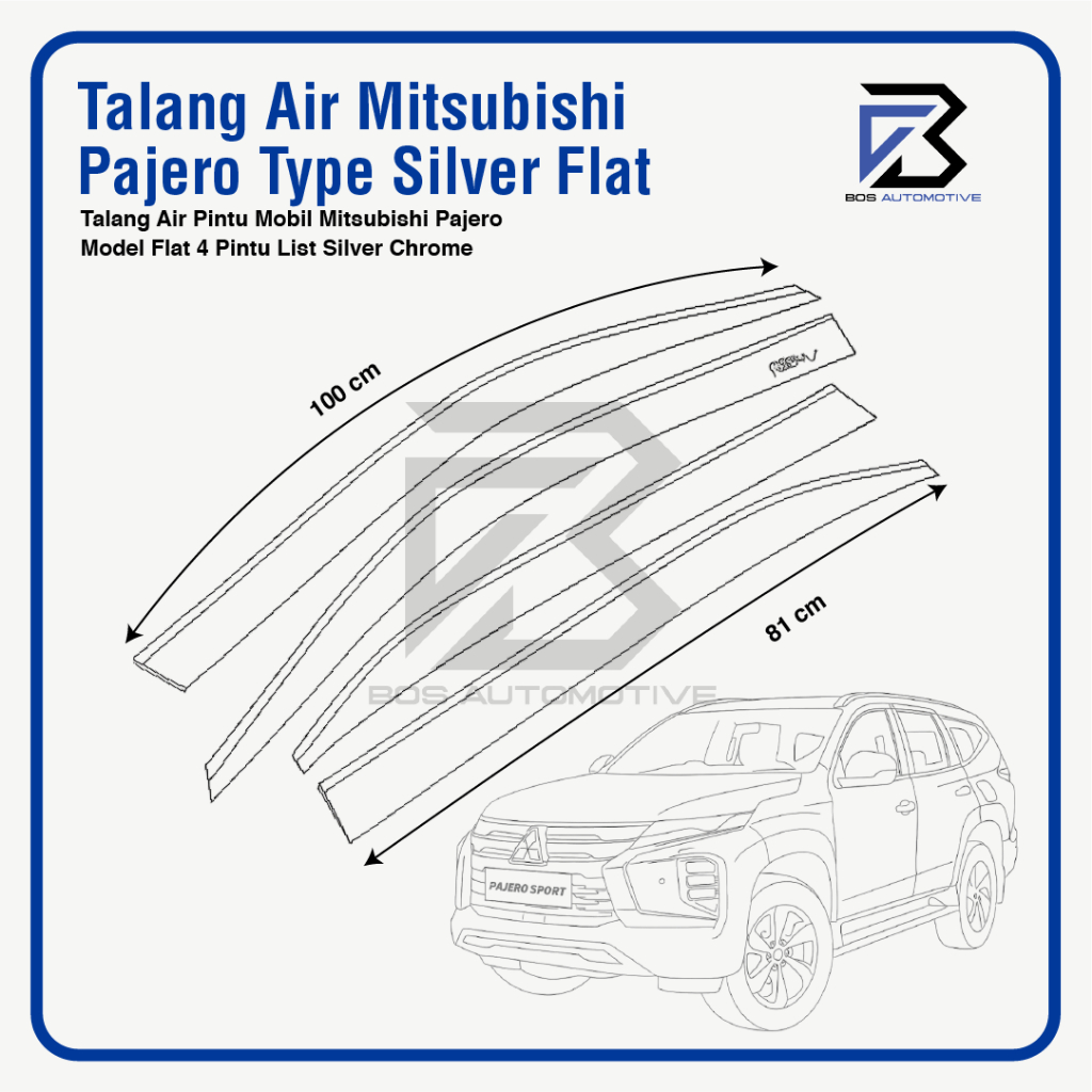 Talang Air Pintu List Silver Chrome Mobil Mitsubishi All New Pajero Sport 2015 â€“ 2022 Model Flat Rata 4 Pintu - foto-produk-2