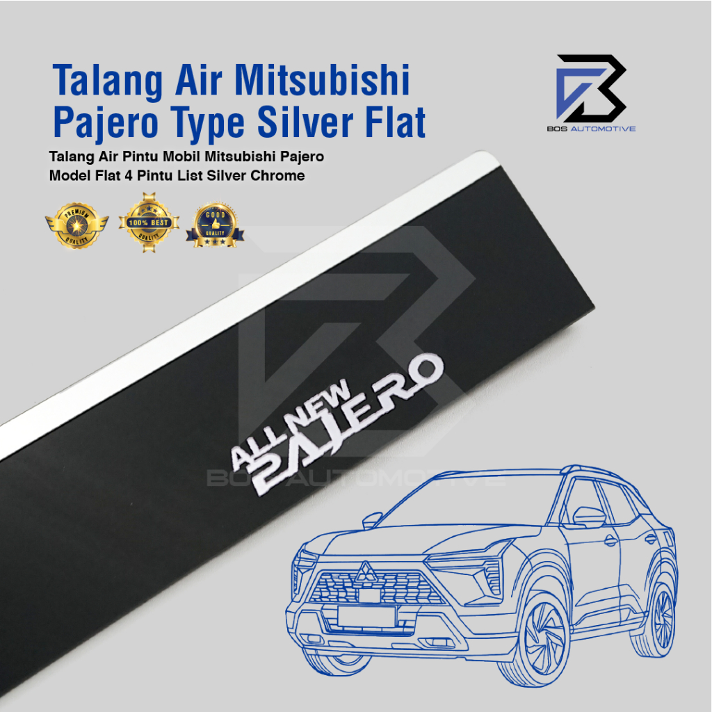 Talang Air Pintu List Silver Chrome Mobil Mitsubishi All New Pajero Sport 2015 â€“ 2022 Model Flat Rata 4 Pintu