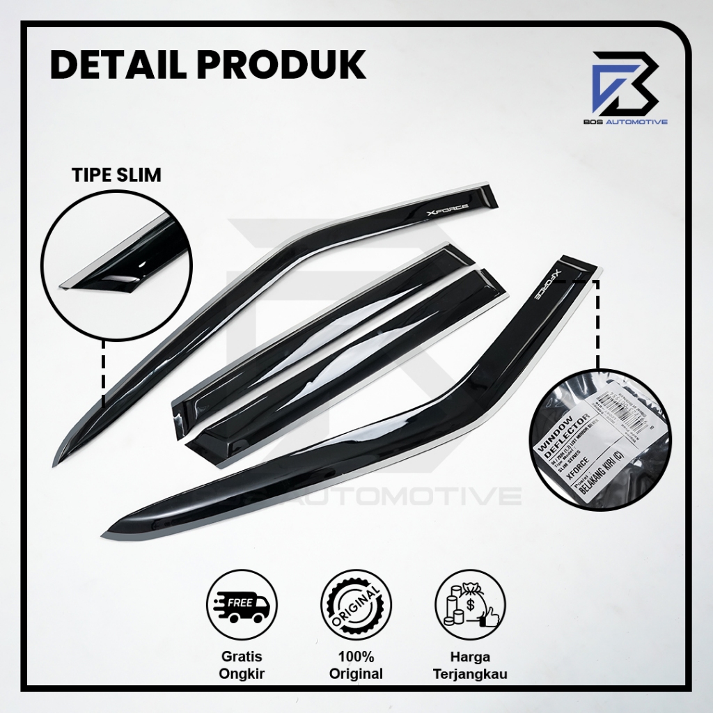 Talang Air Pintu Mobil List Silver Chrome Xforce 4 Pintu  Model Slim 4 Pintu - foto-produk-1