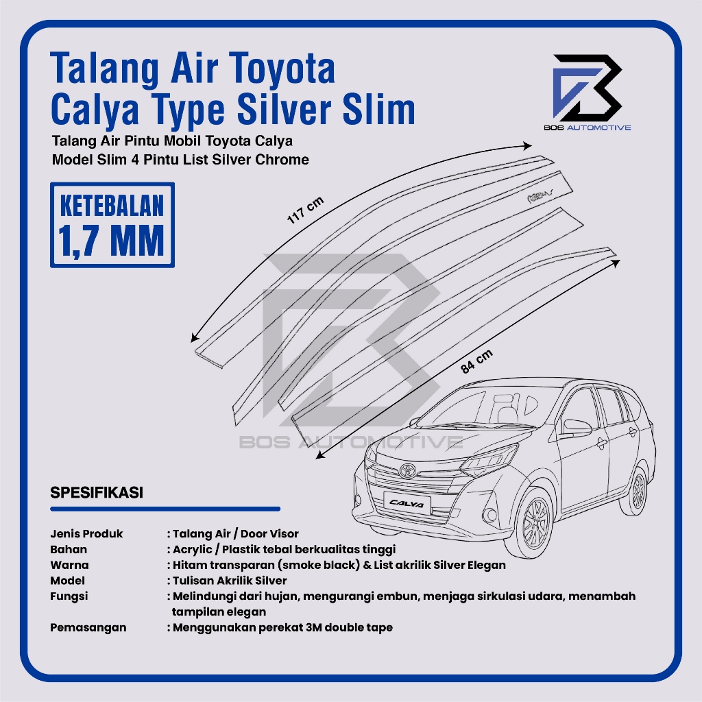 Talang Air Pintu List Silver Chrome Mobil Toyota Calya 2016 â€“ 2020 Model Slim 4 Pintu - foto-produk-2