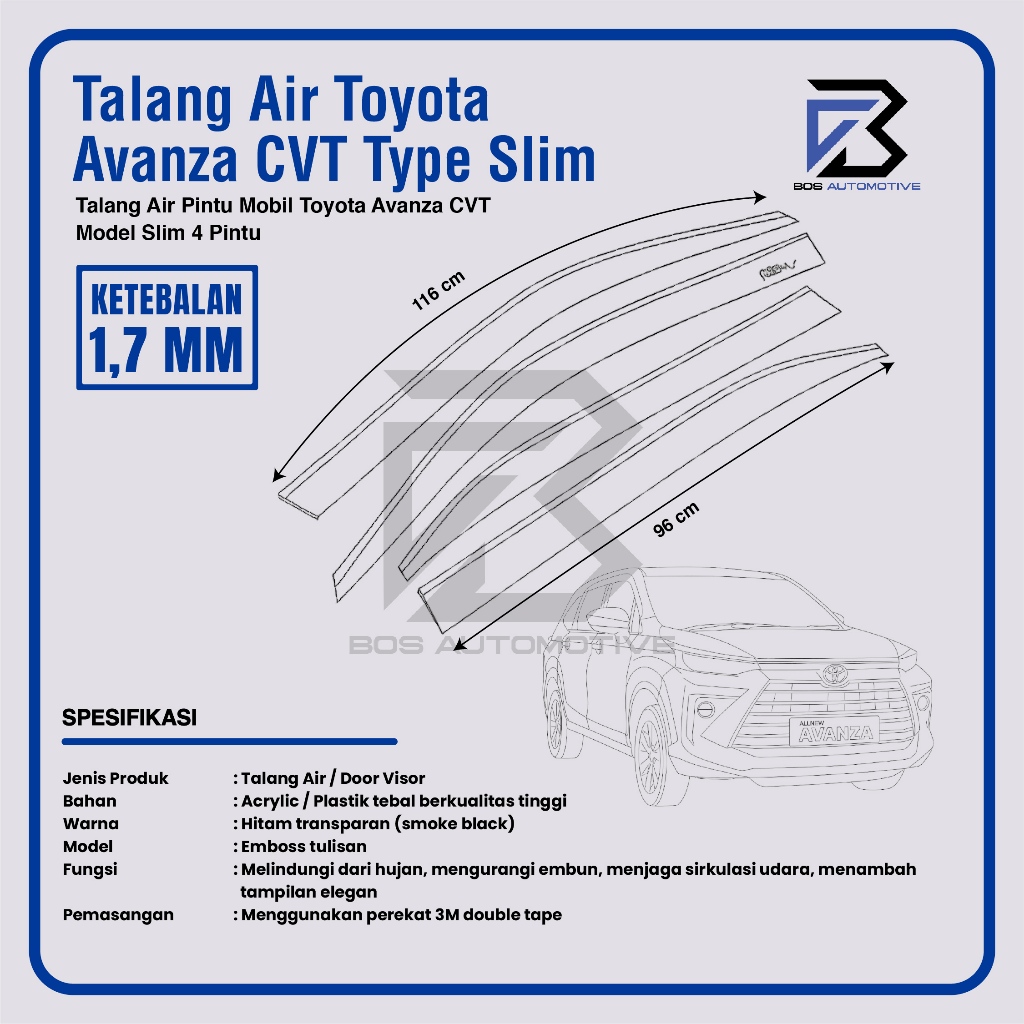 Talang Air Pintu Mobil TOYOTA New Avanza CVT 2022 Model Slim 4 Pintu - foto-produk-2