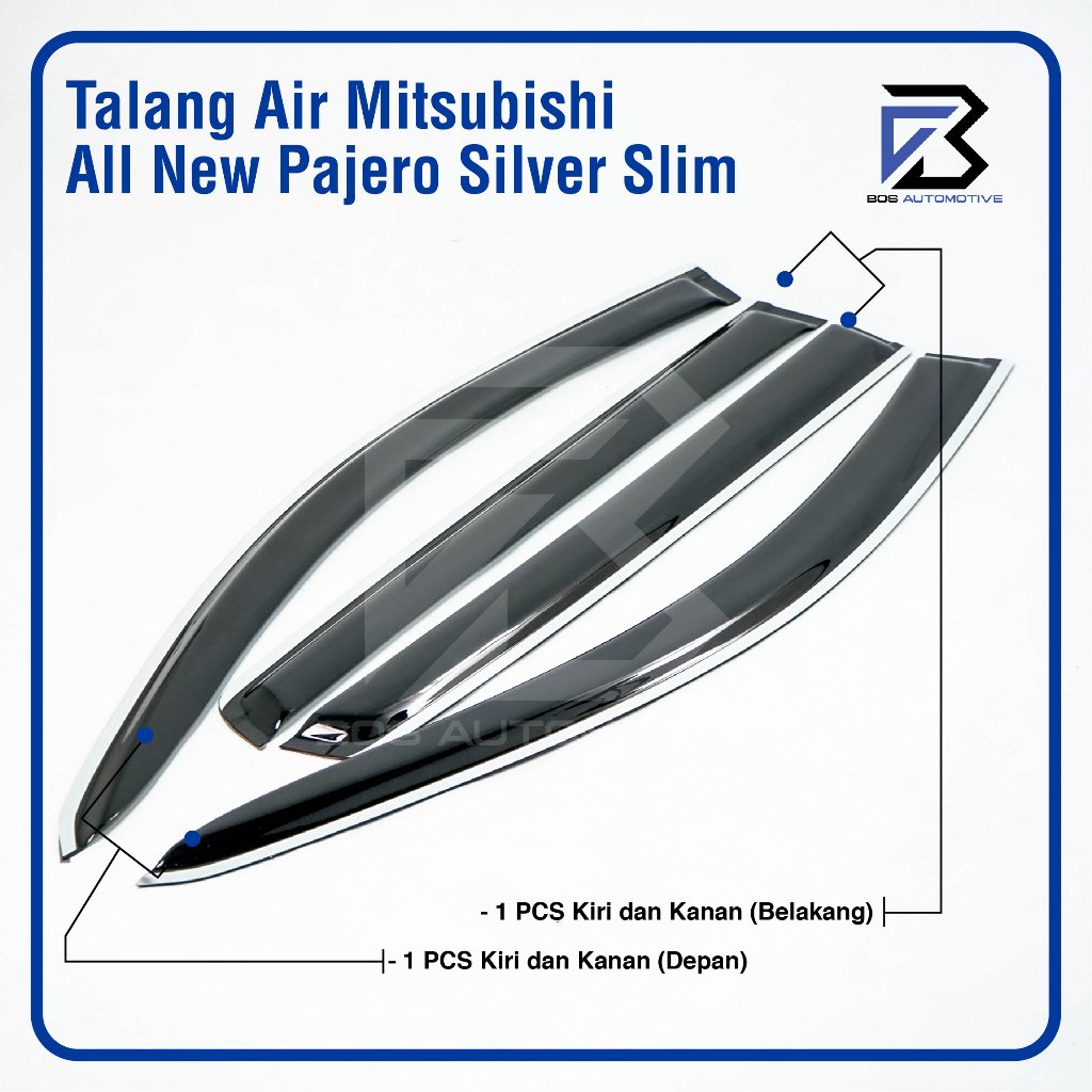 Talang Air Pintu List Silver Chrome Mobil Mitsubishi All New Pajero Sport 2015 â€“ 2022 Model Slim 4 Pintu - foto-produk-3