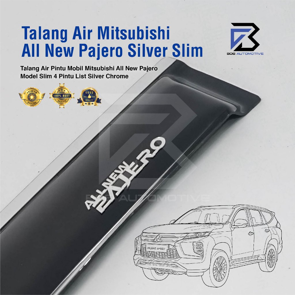 Talang Air Pintu List Silver Chrome Mobil Mitsubishi All New Pajero Sport 2015 â€“ 2022 Model Slim 4 Pintu - foto-variasi-2