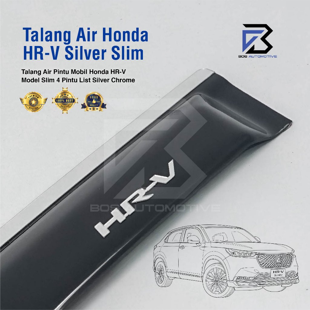 Talang Air Pintu Mobil List Silver Honda HRV 2015 â€“ 2020 Model Slim 4 Pintu