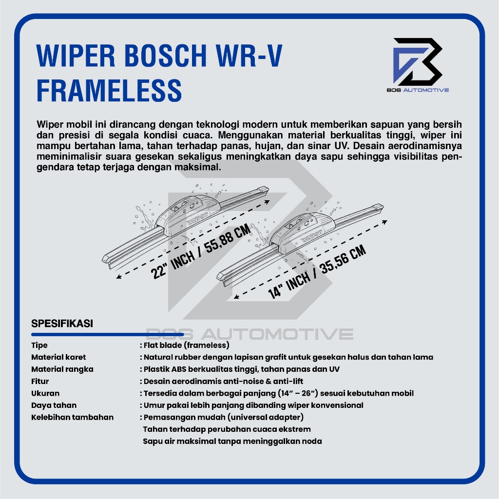 Wiper Blade BOSCH Clear Frameless Karet | Advantage Besi Kipas Kaca Depan Mobil Honda WRV 2023 Frame Hook 22" - 14" Original - foto-produk-2