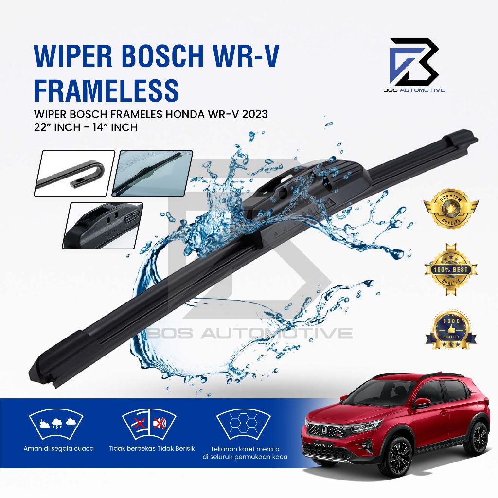 Wiper Blade BOSCH Clear Frameless Karet | Advantage Besi Kipas Kaca Depan Mobil Honda WRV 2023 Frame Hook 22" - 14" Original - foto-sampul