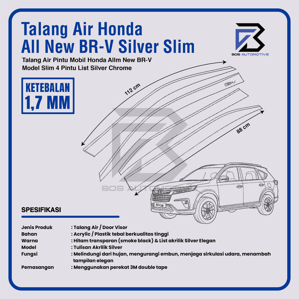 Talang Air Pintu List Silver Chrome Mobil Honda All New BRV 2021 - 2023 Model Slim 4 Pintu - foto-produk-2